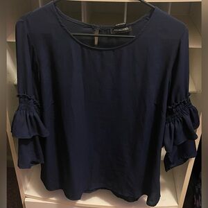 NOTATIONS TOP Navy Blue Women’s Large Ruffle Sleeve